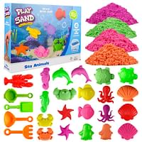 UKR Play Sand Sea Animal Mould Set of 4 Color Sand,Non Sticky Play Sand for 3,4,5 Ages