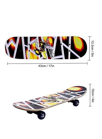 43 CM Wooden Skateboard for Kids 7 Layer Maple Wood Smooth Wheels Outdoor Sports Games Comes in Assorted Colors and Designs - Sting Black & Yellow