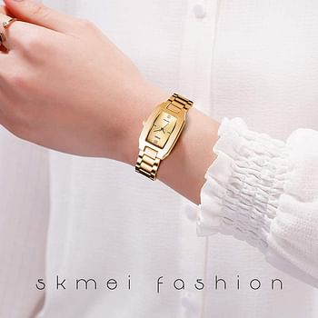 SKMEI Women Watches Quartz with Stainless Steel Band Fashion Casual Waterproof Wristwatch for Women Girls Ladies(Gold)