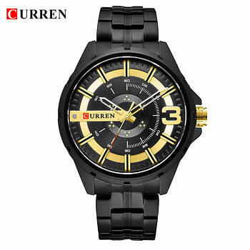 CURREN 8333 -Original Brand Stainless Steel Band Wrist Watch For Men BLACK