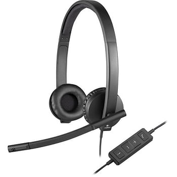 Logitech H570e Wired Headset, Stereo Headphones with Noise-Cancelling Microphone, USB, In-Line Controls with Mute Button, Indicator LED, PC/Mac/Laptop - Black