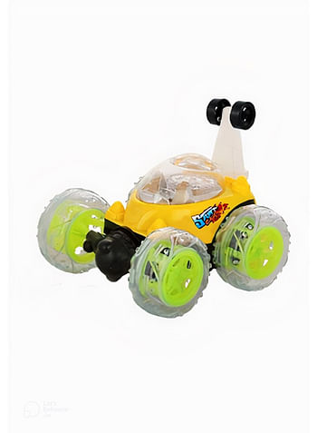 Stunt Car Remote Control Toy with Rotating Spin 360° Flips Light and Music (Yellow)