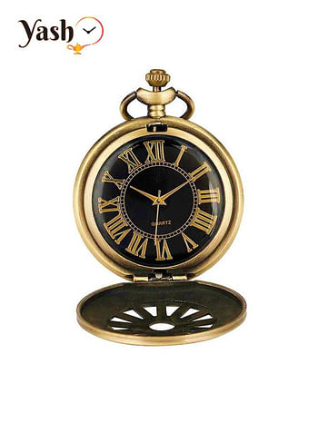 Yash Vintage Copper Antique Hollow Gear Design Quartz Pocket Watch