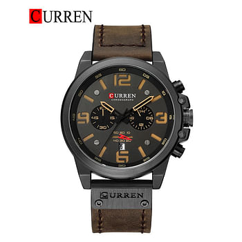 CURREN 8314 Original Brand Leather Straps Wrist Watch For Men - Brown and Black