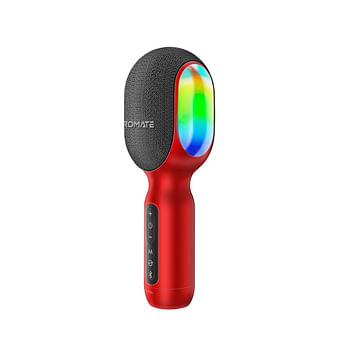 Promate Wireless Bluetooth Karaoke Microphone, Handheld 5-in-1 Karaoke Microphone & Speaker with LED Lights, TWS Duet Mode, 10-Hour Play Time, 3.5mm AUX and Headphone Port for Party, Kids, Adults, VocalMic. RED