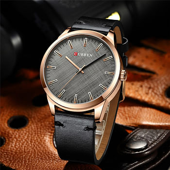 CURREN 8386 Men's Watch Quartz Leather Classic Casual Male Clock Black/Rose Gold