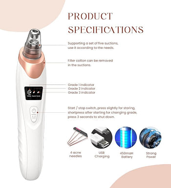 2024 Newest Blackhead Remover Pore Cleaning - Facial Pore Cleaner-5 Suction Power - USB Rechargeable - Electric Acne Extractor Tool for Adult