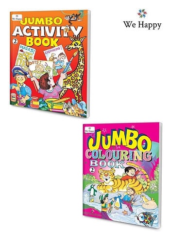 Pack of 2 We Happy Jumbo Coloring and Activity Book-2, Educational and Fun Learning Activities for Kids with different Challenges Drawings and Enjoyable Games