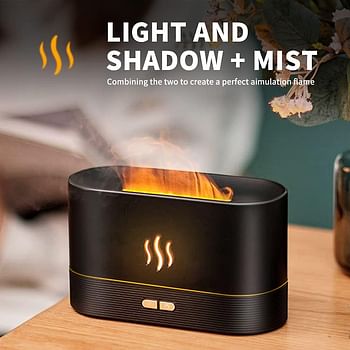 Flame Aroma Diffuser with Flame Light, Mist Humidifier Aromatherapy Diffuser with Waterless Auto-Off Protection for Spa Home Yoga Office Bedroom (Black)