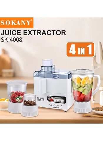 SOKANY 4-in-1 Multifunctional 800W Electric Juice Extractor 1.5L Food Processor, Coffee Bean Grinder, Simple Controls And Intuitive Design (SK-4008)