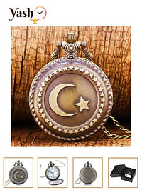 Yash Turkey Flag Design Moon Star Quartz Pocket Watch