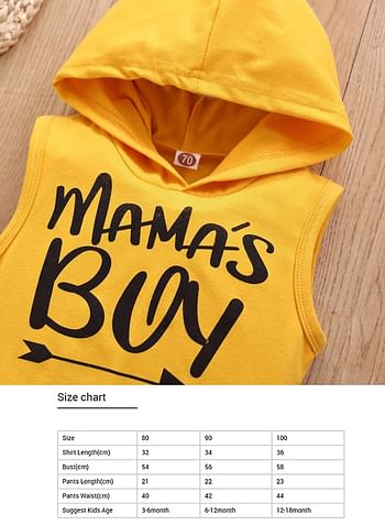 Mama's Boy Yellow Hoodie Black Pants بدلة صيفية ملابس أطفال حديثي الولادة مطبوعة بأكمام قصيرة فستان هدية عيد ميلاد من 3 إلى 6 أشهر