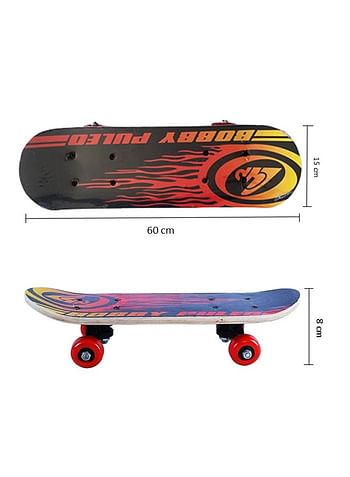 -Wooden Skateboard for Kids Maple Wood Smooth Wheels Outdoor Sports Games Comes in Assorted Colors and Designs - Bobby Puled Black & Red 60 CM