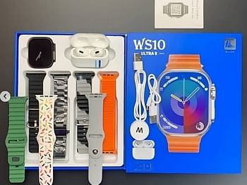 Smart Watch WS 10 Ultra 2 2.3 Inch Large Screen HD Display Smart Watch With High Bass Bluetooth Earphone 7 Pair Straps and Wireless Charger For Ladies and Gents