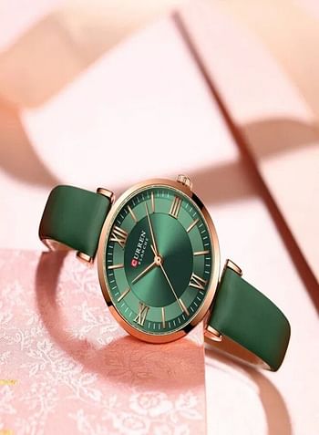 CURREN 9080 PU Leather Watches Women's Quartz Leather Wristwatch- Green