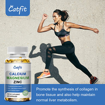 Calcium, Magnesium & Zinc Supplement with Vitamin D3 - For Strong Bones, Teeth, Heart and Nerve  Immune Function Support - 60 Capsules