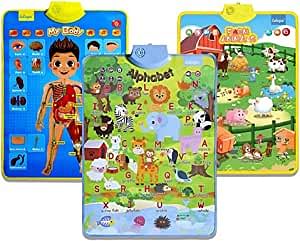 UKR Electronic Interactive Talking Poster Wall Chart Pack of 3 (My Body,Farm Animals,Animal Alphabet)