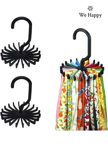 Pack of 2 Tie Holder Belt Hanger with Rotating 20 Hooks Durable Scarf and Accessories Organizer Black