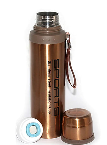 Sports Stainless Steel Thermos Vacuum Flask 750 ML Capacity with Insulation Cup Brown.