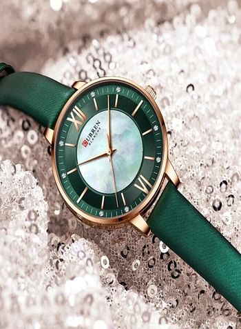 CURREN 9080 PU Leather Watches Women's Quartz Leather Wristwatch- Green