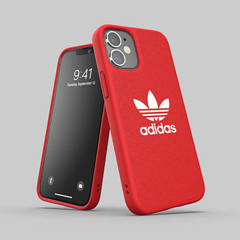 adidas ORIGINALS Apple iPhone 12 Mini Canvas Case - Back cover w/ Trefoil Design, Scratch & Drop Protection w/ TPU Bumper, Wireless Charging Compatible - Scarlet