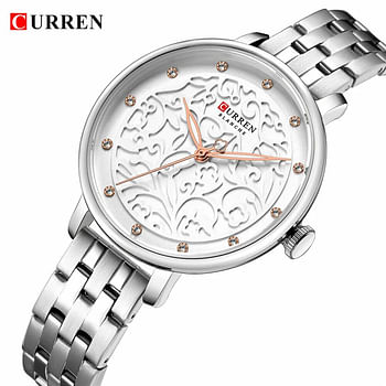 Curren 9046 Original Brand Stainless Steel Band Wrist Watch For Women / Silver