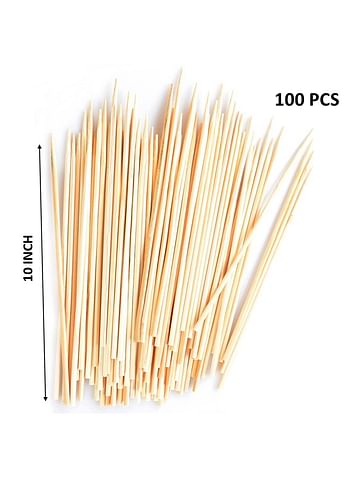 100 Pcs BBQ Skewers 10 inch Multi-Purpose Sticks for Fruits, Kebabs, Grill, Campfire, Suitable for Kitchen, Party, Food Catering and Crafting