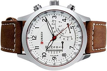 CURREN 8152 Men's Quartz Watches Luxury Men Wristwatches Men Military Leather Sports Watch -Brown/Silver