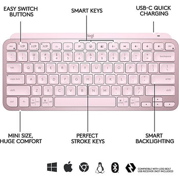 Logitech MX Keys Mini Wireless Keyboard Bluetooth Connectivity (920-010474) Rose