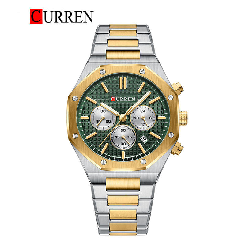 Curren 8440 Original Brand Stainless Steel Band Wrist Watch For Men Silver Gold Green