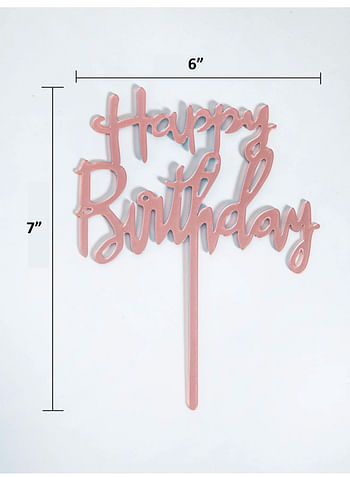Happy Birthday Cake Topper Mirrored Acrylic Cupcake Topper for Kids Perfect for Decorations and Party Supplies Pink