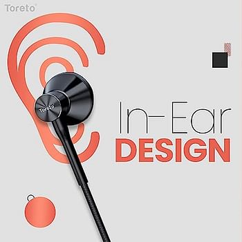 Toreto TOR-1201 Melody-3 in-Ear Wired Earphones with Mic, HD Stereo Sound with High Bass, Tangle Free Cable, Comfort in-Ear Fit, 3.5mm Jack (Black)