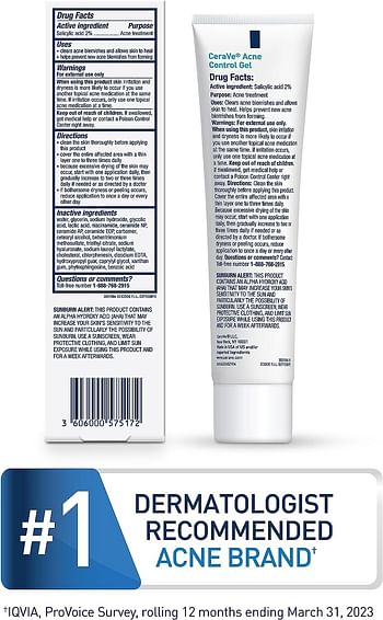 CeraVe Salicylic Acid Acne Treatment with Glycolic Acid and Lactic Acid | AHA/BHA Acne Gel for Face to Control and Clear Breakouts | Fragrance Free, Paraben Free, Oil Free & Non-Comedogenic|1.35 Ounce (40ml)