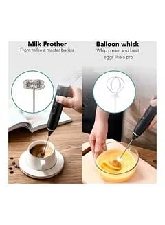 3-Piece Electric Milk Frother And Whisk Set Black/Silver