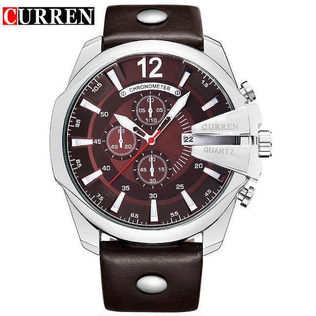 Curren 8176 Original Brand Leather Straps Wrist Watch For Men Chocolate/Silver