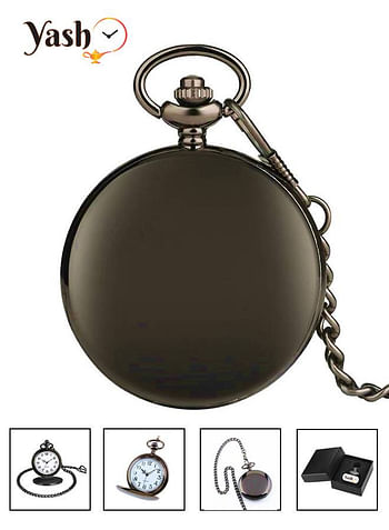 Yash Black Classic Design Quartz Pocket Watch .