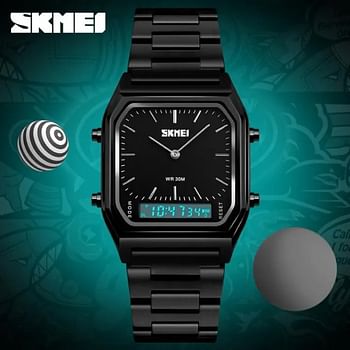 SKMEI 1220 Sports Fashion Quartz Digital Stainless Steel Dual Display Chrono Waterproof Casual Watch للرجال