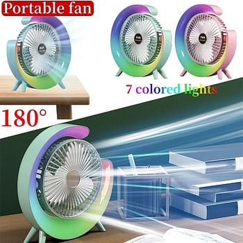 Portable USB Rechargeable Desktop Fan LED 7 Colours 180° Adjustable Summer Camping Fan