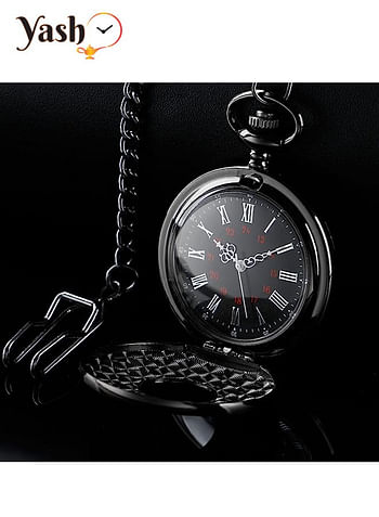 Yash Romanian Style Quartz Pocket Watches Collection Rom BLK White Font LC