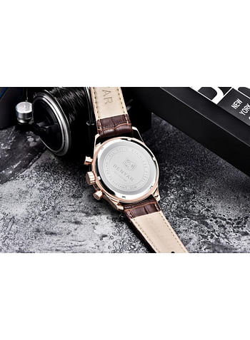 Benyar Luxury Chronograph Military Leather Strap Quartz Men Wristwatch