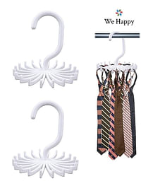 Pack of 2 Tie Holder Belt Hanger with Rotating 20 Hooks Durable Scarf and Accessories Organizer White