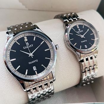 Galaxy 2353 Waterproof Quartz Analog Couple Watch Set / SIlver