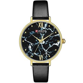 CURREN 9045 Creative Colorful Watches for Women Casual Analogue Quartz Leather Wristwatch Ladies Style - Black & Gold