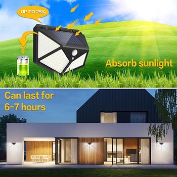 100 LED Outdoor Solar Lights Waterproof & 3 Lighting Modes 4-Pack Combo for Garage Roof & Basement - Brighten Your Spaces with Eco-Friendly Power!"