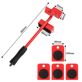 1 Set Heavy Furniture Move Roller Tools Furniture Lifter 4 Mover Roller 360 Degree +1 Wheel Bar Rotatable Max Up 150KG