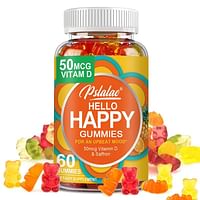 Hello Happy Gummy, Mood Balance Support, Vitamin D, Saffron, Adult Chewable Supplement, Tropical Zinc - 60 Count