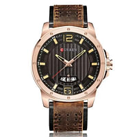 CURREN 8293 men Water Resistant Leather Analog Watch -Chocolate and Rose Gold