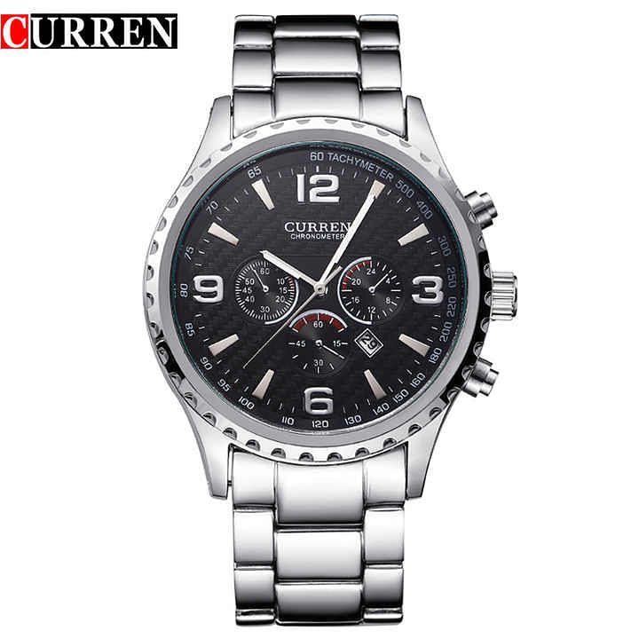 CURREN 8056 Original Brand Stainless Steel Band Wrist Watch For Men / Silver