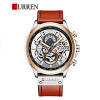 CURREN Original Brand Leather Straps Wrist Watch For Men 8380 Brown Silver Rose