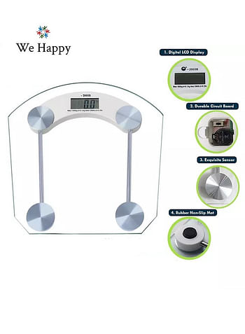 We Happy Personal Digital Weighing Scale Machine, Home or Bathroom Use Weight Measurement Tool, Thick Glass Fitness Tracker